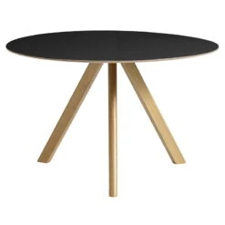 HAY Table Ronde CPH20, 120 cm, Chêne Laqué - Linoléum Noir
