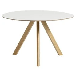 HAY Table Ronde CPH20, 120 cm, Chêne Laqué - Stratifié Blanc
