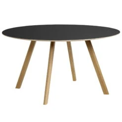 HAY Table Ronde CPH25, 140 cm, Chêne Laqué - linoléum Noir