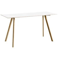 HAY Table Haute CPH30, 200 X 80 cm, Chêne Laqué - Linoléum Blanc Cas