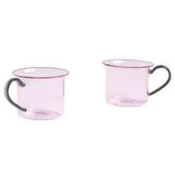 HAY Tasse En Verre, 2 Pièces, Rose Avec Anse Grise