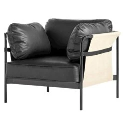HAY Fauteuil Can, Cuir Noir - toile Naturelle - cadre Noir