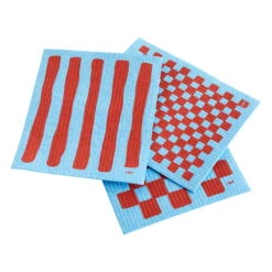 HAY Torchon à Vaisselle Sponge, Bleu - rouge, Lot De 3