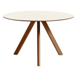 HAY Table Ronde CPH20, 120 cm, Noyer Laqué - Linoléum Blanc Cassé