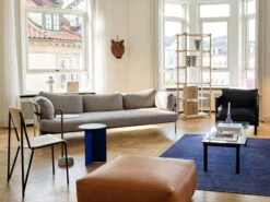 HAY Tapis Moiré Kelim, Bleu -Hay CAN 3 seater Ruskin 33 alu frame natural outer canvas black strap Moire Kelim blue Petit Standard matt lacquered oak veneer seat and back black powder coated steel base