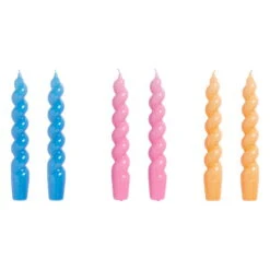 HAY Bougies Spiral, Lot De 6, Bleu - rose Foncé - dark Peach