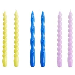 HAY Bougies Long Twist, Lot De 6, Lemonade - Bleu Ciel - Lilas