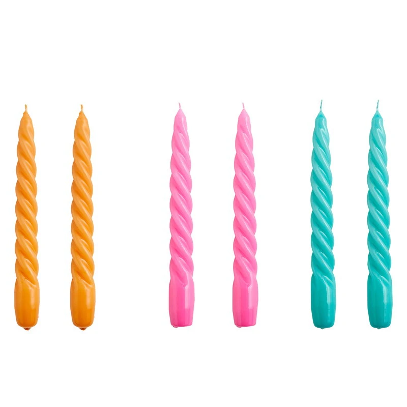 HAY Bougies Twist, Lot De 6, Tangerine - Rose Foncé - Vert Aqua 1 HAY Bougies Twist, Lot De 6, Tangerine - Rose Foncé - Vert Aqua