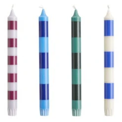 HAY Bougies Stripe, Lot De 4, Bleu