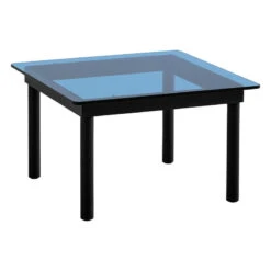 HAY Table Kofi 60 X 60 Cm, Chêne Laqué Noir - Verre Bleu
