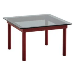 HAY Table Kofi 60 x 60 cm, Chêne Laqué Barn Red - verre Gris