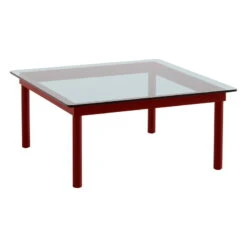 HAY Table Kofi 80 x 80 cm, Chêne Laqué Barn Red - verre Gris