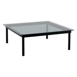 HAY Table Kofi 100 X 100 Cm, Chêne Laqué Noir - Verre Gris
