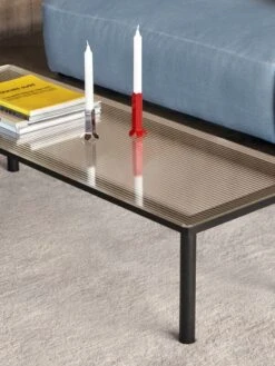 HAY Bougeoir Arcs, S, Mirror -Hay Kofi 140x50 clear reeded glass tabletop black wb lacquer oak frame Arcs Candleholder S mirror Arcs Candleholder L red Raw Rug NO2