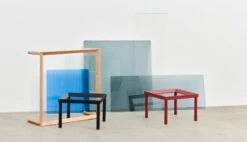 HAY Table Kofi 60 X 60 Cm, Chêne Laqué Noir - Verre Bleu -Hay Kofi tabletop frame 17