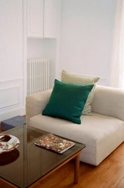 HAY Coussin Ribbon, Jaune -Hay Ribbon Cushion green yellow Kofi grey tinted glass tabletop wb laquer walnut frame 1