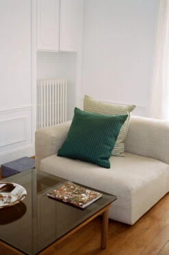 HAY Coussin Ribbon, Vert -Hay Ribbon Cushion green yellow Kofi grey tinted glass tabletop wb laquer walnut frame